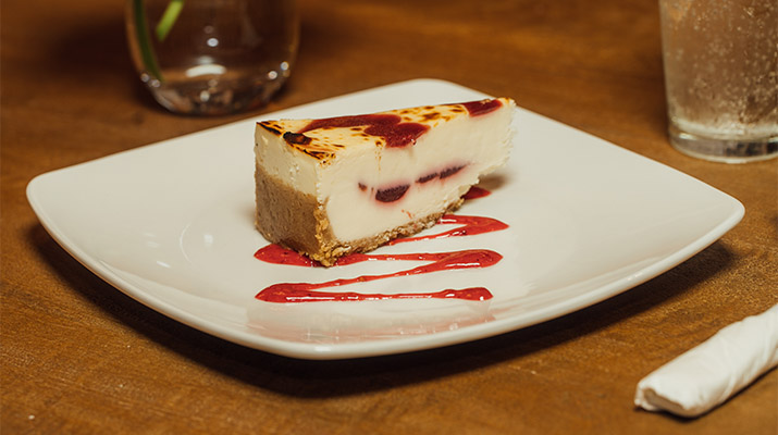 Raspberry white chocolate brûlée cheesecake